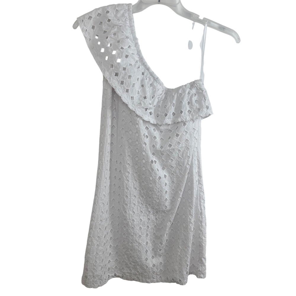 Gibson Whiteâ Eyelet One Shoulder Ruffle Mini Dress Petite Small PS